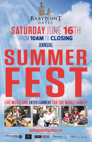 SUMMER FEST at Baby Point on  June 16 with Pop up GUESTS at our showroom