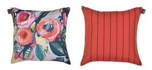 Throw pillow  woven stripes on one side, printed fabric on the other, made in France by Artiga