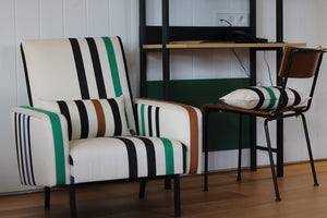 Custom re-upholstery,  with woven in France fabrics, upholstered in Toronto, Canada